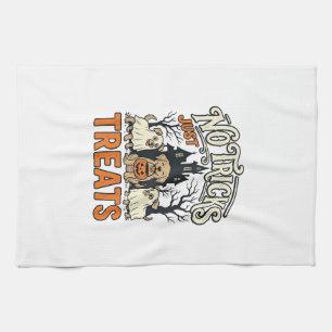 No Tricks Just Treats Halloween Dog Ghost Shirt_1 Tea Towel