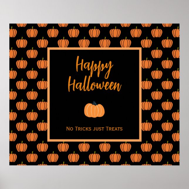 No tricks just treats Halloween orange pumpkins Poster (Front)