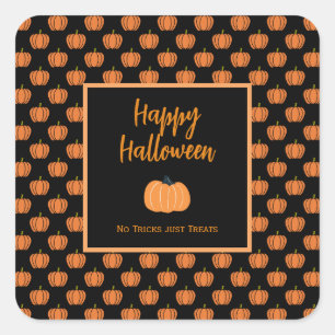 No tricks just treats Halloween orange pumpkins Square Sticker