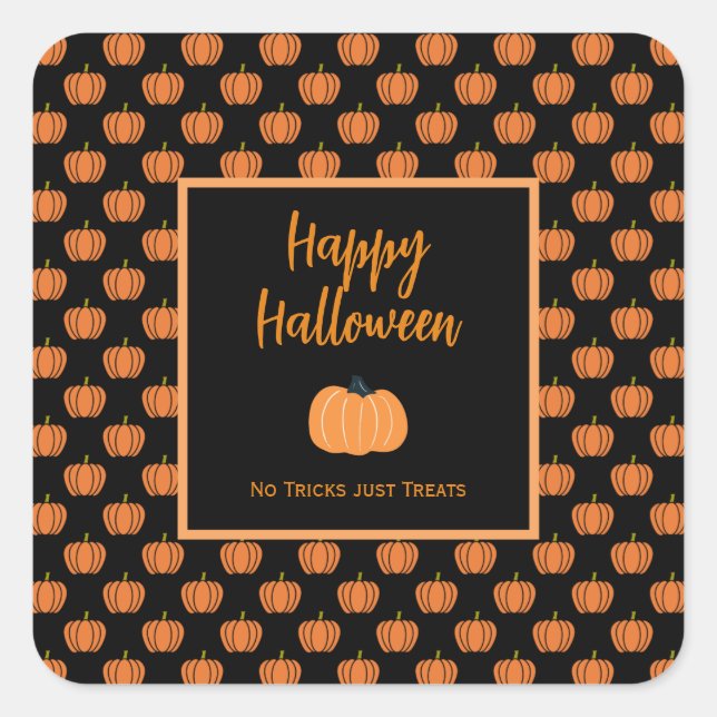 No tricks just treats Halloween orange pumpkins Square Sticker (Front)