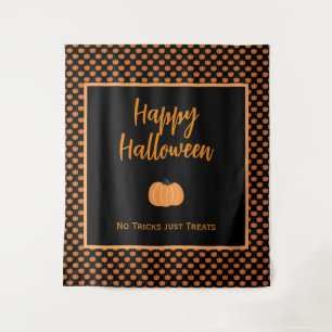 No tricks just treats Halloween orange pumpkins Tapestry