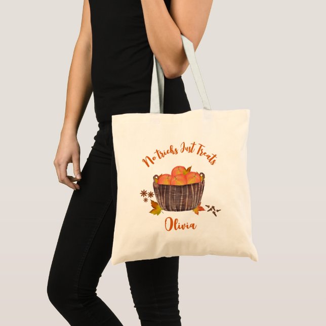 No tricks Just Treats Personalized Halloween Tote Bag (Front (Product))
