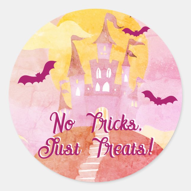 No Tricks Just Treats Spooky Castle Halloween Classic Round Sticker (Front)