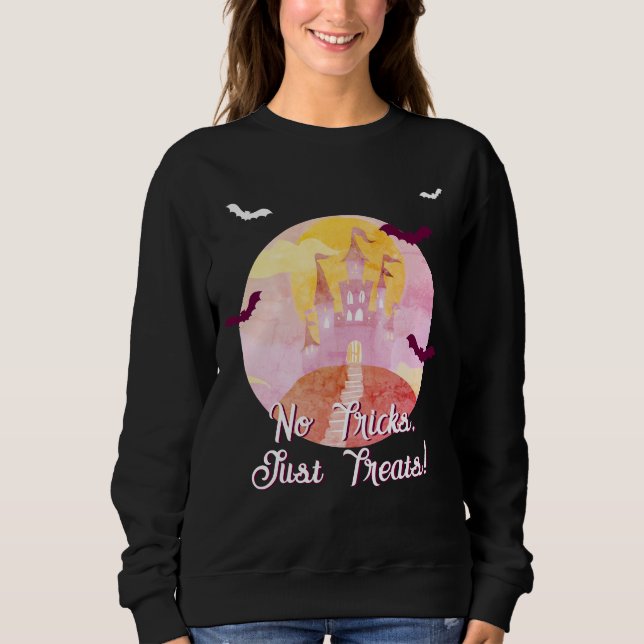 No Tricks Just Treats Spooky Castle Halloween Sweatshirt (Front)
