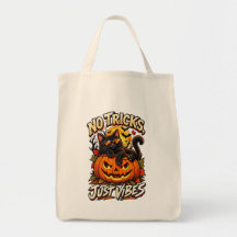 No Tricks Just Vibes Halloween Black Cat Pumpkin