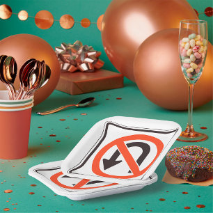 No U-Turn Sign Traffic Safety Road Symbol Paper Plate