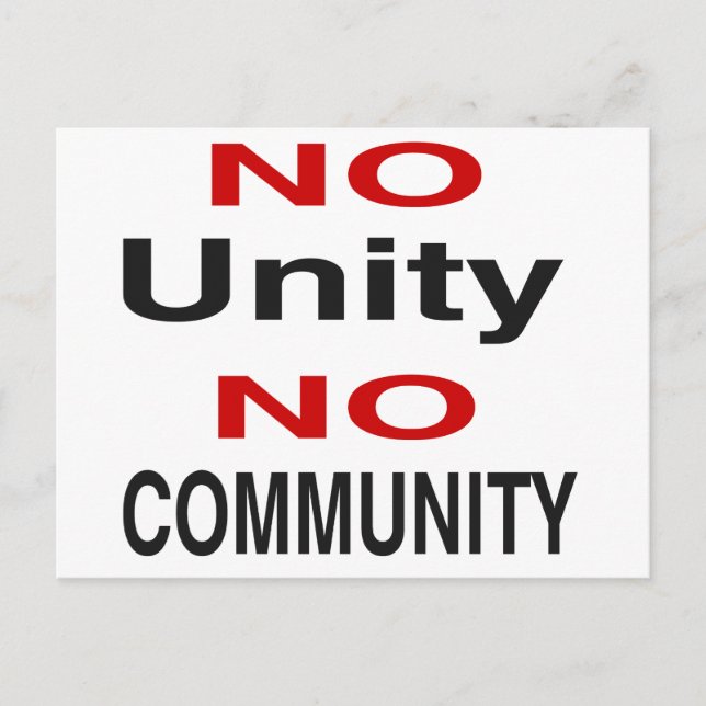 No unity, no community postcard (Front)