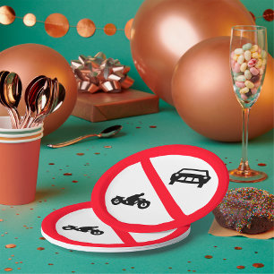 No Vehicles Road Sign Paper Plate
