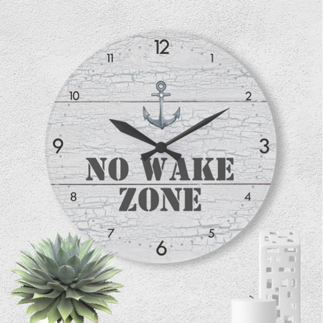 No Wake Zone ⏰ Crackled Wood Nautical  Large Clock (No Wake Zone ⏰ Crackled Wood Nautical Large Clock
)