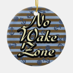 No Wake Zone Nautical Ship Anchors And Wheels Ceramic Ornament