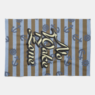 No Wake Zone Nautical Ship Anchors And Wheels Tea Towel