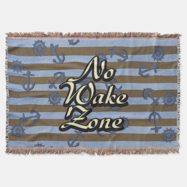 No Wake Zone Nautical Ship Anchors And Wheels Throw Blanket (Front)