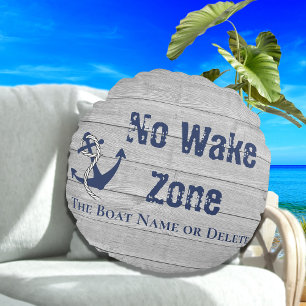 No Wake Zone Navy Anchor Rope Nautical Round Cushion