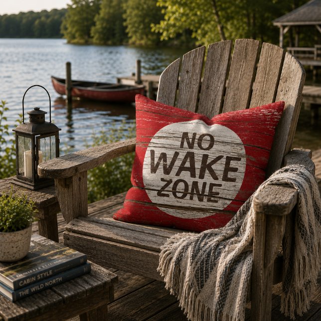 No Wake Zone Sign Weathered Wooden Planks Pattern Cushion (Creator Uploaded)
