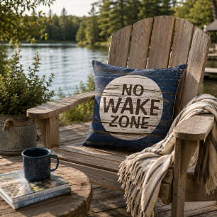 No Wake Zone Sign Weathered Wooden Planks Pattern Cushion