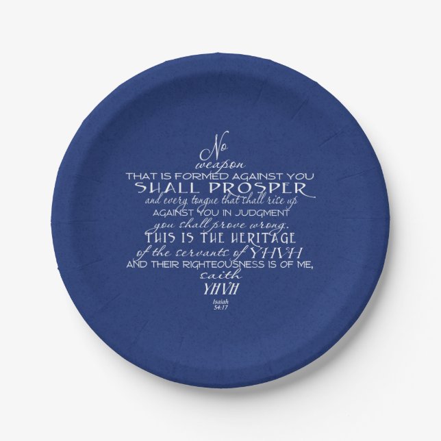 No Weapon Star of David Blue Paper Plate (Front)