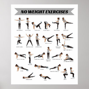 No Weight Exercises Fitness Poster - Gray