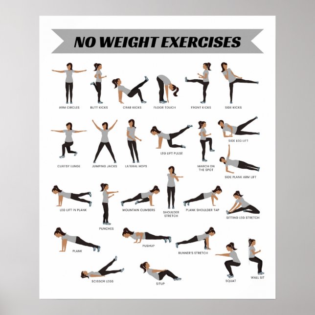 No Weight Exercises Fitness Poster - Gray (Front)