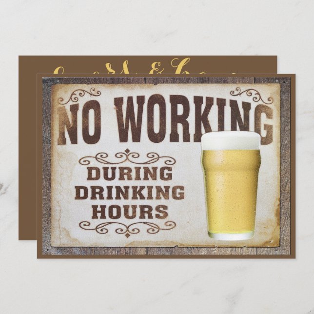 "No Working" Men's Double Sided Birthday Invitation (Front/Back)