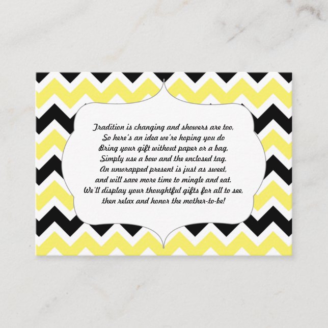 No wrap insert card baby shower yellow black (Front)