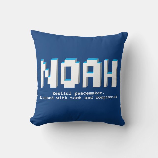 Noah boys name meaning blue pixels text gamers cushion (Front)