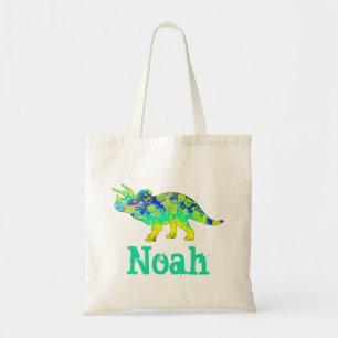 Noah Colourful Triceratops Jurassic Dinosaur Art Tote Bag
