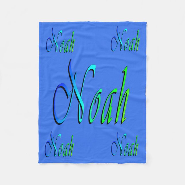 Noah, Name, Logo, Small Blue Fleece Blanket. (Front)