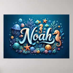 Noah Ocean Nursery Underwater Sea Animals Poster
