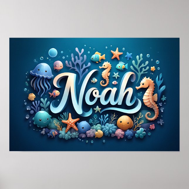 Noah Ocean Nursery Underwater Sea Animals Poster (Front)