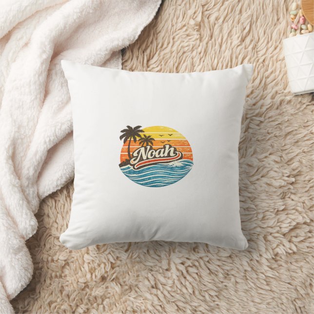 Noah Retro Sunset Name Design Cushion (Blanket)