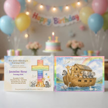 Noah’s Ark Baby Animals & Rainbow Cross Watercolor