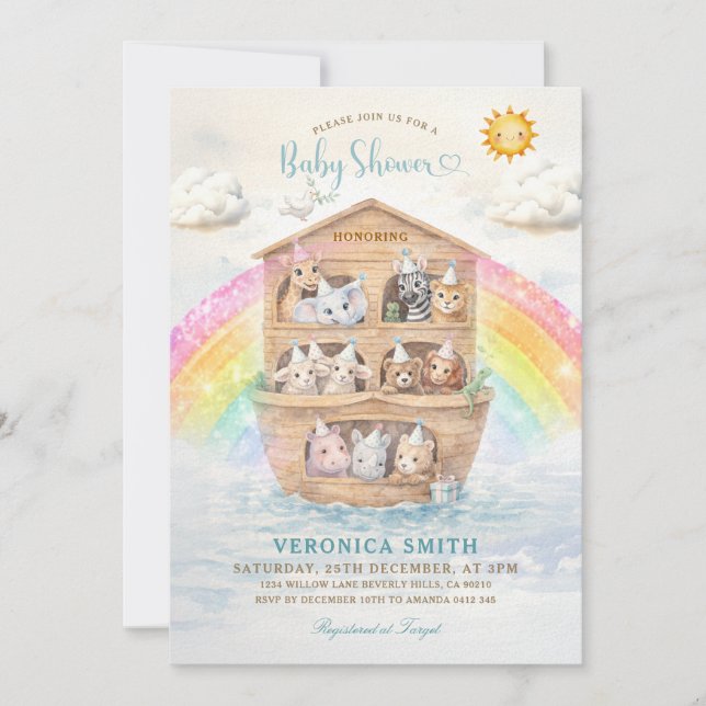 Noah’s Ark Baby Shower Invitation | Rainbow Baby  (Front)