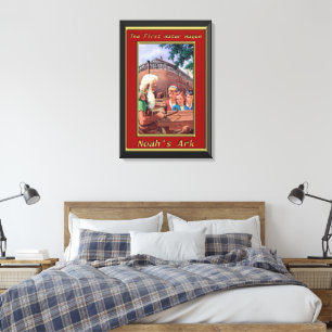 Noah`s Ark Building The Ship Red Frame Canvas Print