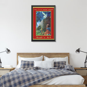 Noah`s Ark Humans walking on the ship red frame Canvas Print