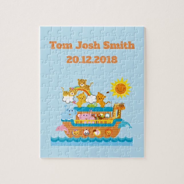 Noah’s Ark Name and birth date Personalized Jigsaw Puzzle (Vertical)
