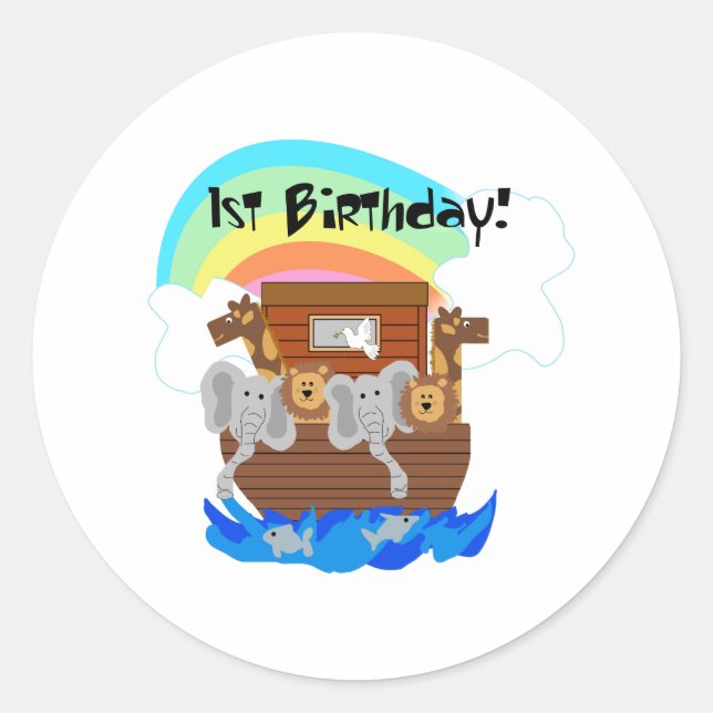 Noah's Ark 1st Birthday Classic Round Sticker (Front)