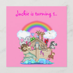 Noahs ark animal invitation pink