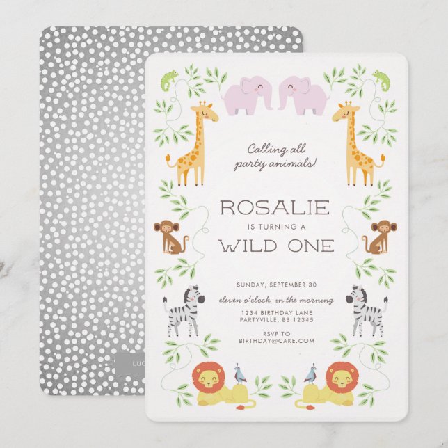 Noah's Ark Animals Birthday Pink Invitation (Front/Back)