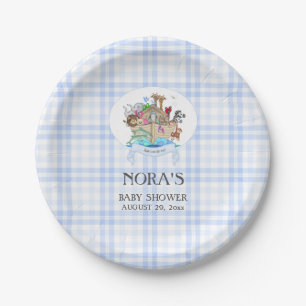 Noah's Ark Animals Blue Gingham Paper Plate