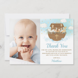 Noah's Ark Animals Boy Baptism Christening Photo Thank You Card