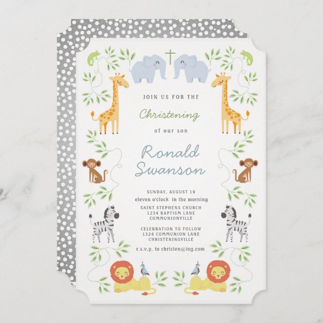 Noah's Ark Animals Christening Invitation (Front/Back)