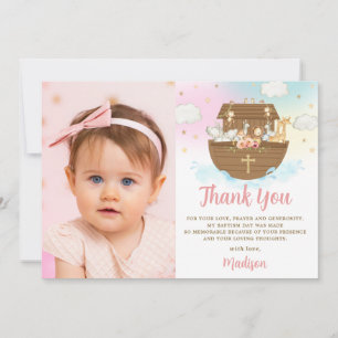 Noah's Ark Animals Girl Baptism Christening Photo Thank You Card