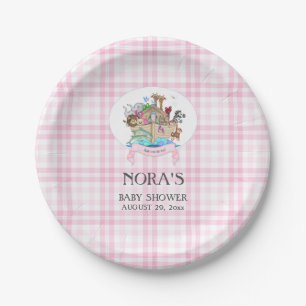 Noah's Ark Animals Pink Gingham Paper Plate