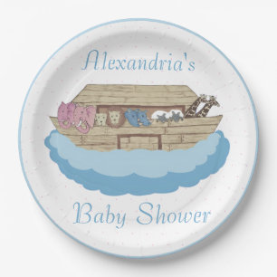 Noah's Ark Baby Boy Blue Baby Shower Paper Plate