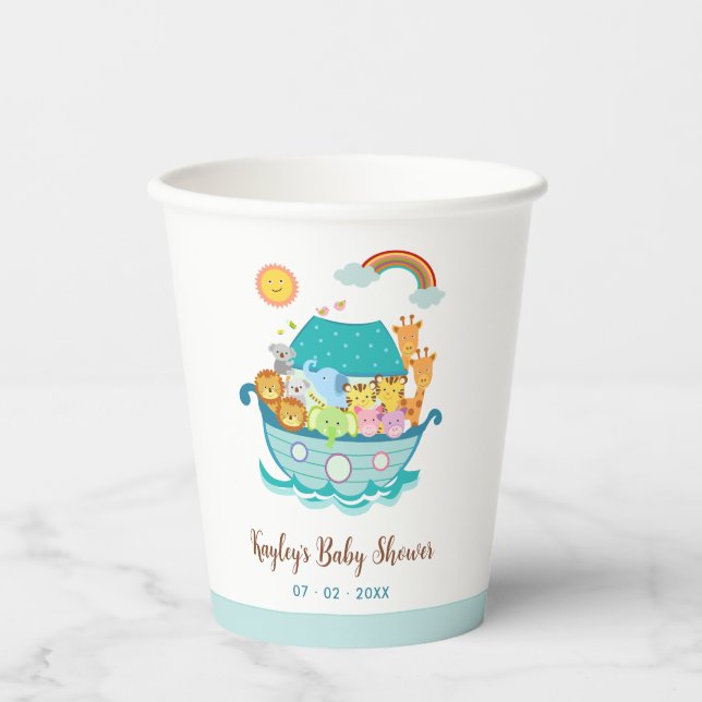 Noahs Ark Baby Shower Baptism 1st Birthday Paper Cups (Front)