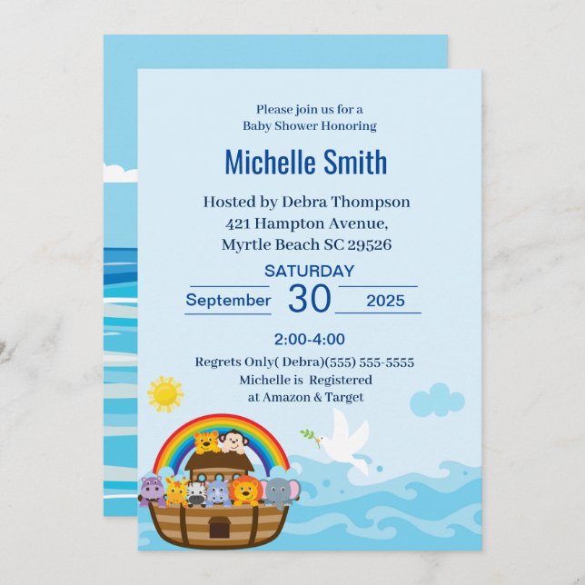 Noah's Ark Baby Shower Invitations (Front/Back)