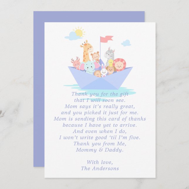 Noah's Ark Baby Shower Thank You Card (Front/Back)