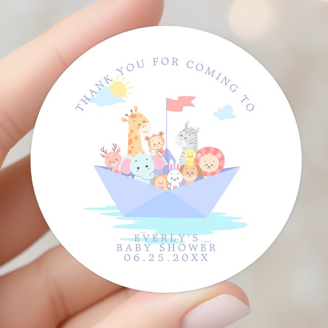 Noah's Ark Baby Shower Thank You Classic Round Sticker (Creator Uploaded)
