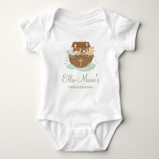 Noah's Ark Baptism Christening Gender Neutral Baby Bodysuit (Front)