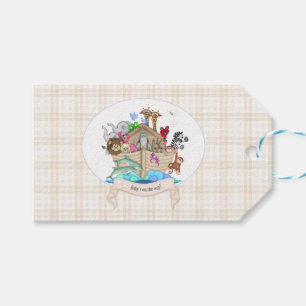 Noah's Ark Beige Tan Gingham Thank You Gift Tags